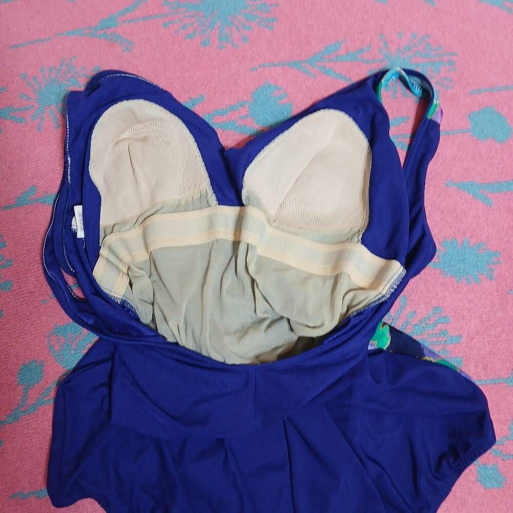 Vintage 80's Maxine of Hollywood womens size 18 one piece swimsuit green multi - Picture 6 of 8